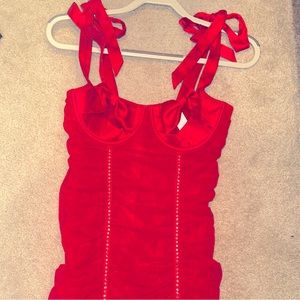 NWT red Victoria’s Secret sheer dress with bow tie straps and rhinestones!